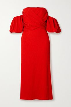 Net Sustain Fine Love Off-the-shoulder Crinkled-crepe Midi Dress - Red