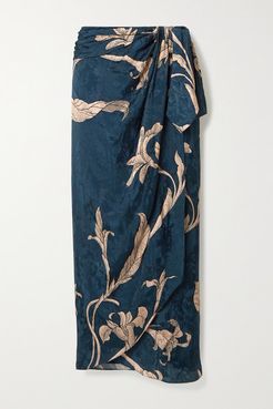 Net Sustain Tide Of Love Floral-print Satin-jacquard Wrap Skirt - Blue