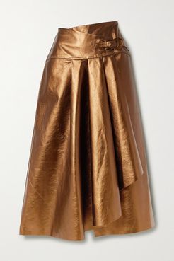 Net Sustain Noches De Luna Belted Metallic Leather Skirt - Gold