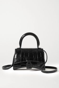 Hourglass Nano Croc-effect Leather Tote - Black