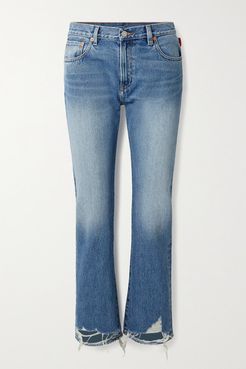 Joni Cropped Distressed Mid-rise Slim-leg Jeans - Mid denim