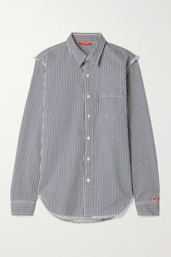 Distressed Striped Cotton-twill Shirt - Navy