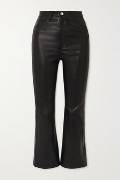 Cropped Leather Flared Pants - Black