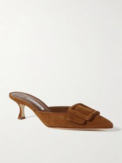 Maysale Buckled Suede Mules - Tan