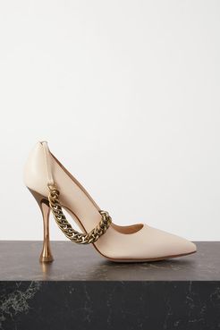 Kurillos Chain-embellished Leather Pumps - Cream