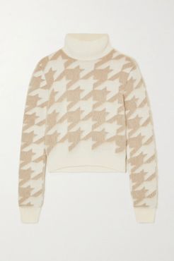Houndstooth Jacquard-knit Wool-blend Turtleneck Sweater - Off-white