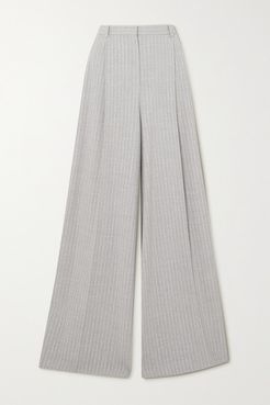 Pinstriped Stretch-wool Wide-leg Pants - Light gray