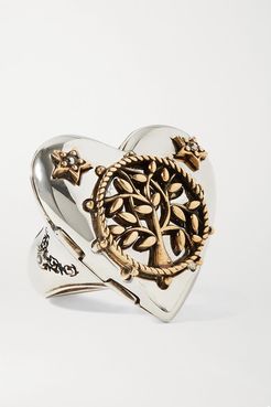 Heart Silver And Gold-tone Crystal Ring