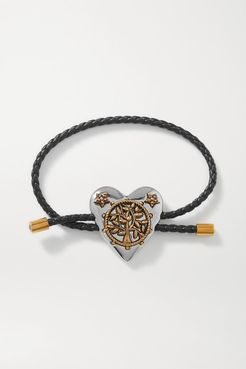Heart Woven Leather, Silver And Gold-tone Crystal Bracelet