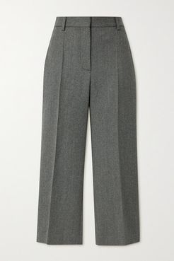 Cropped Wool Flared Pants - Forest green