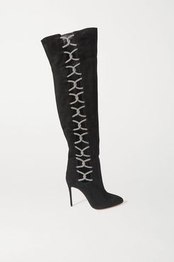 Belle De Nuit 105 Cutout Embellished Suede Over-the-knee Boots - Black