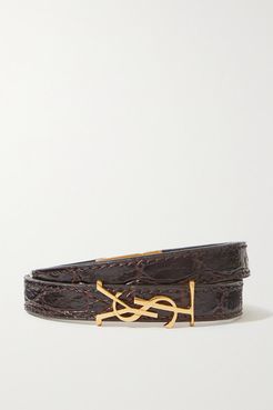 Croc-effect Leather And Gold-tone Bracelet - Black