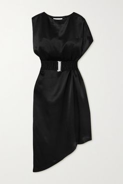 Envelope1976 - Net Sustain Bordeaux Asymmetric Belted Satin Dress - Black