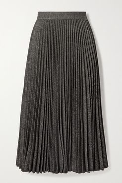 Pleated Houndstooth Wool-blend Midi Skirt - Dark gray