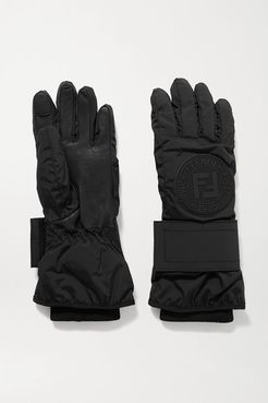 Appliquéd Shell And Leather Ski Gloves - Black