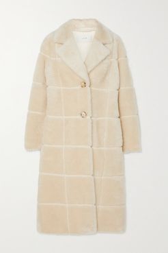 Checked Faux Shearling Coat - Cream