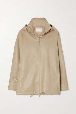 Faux Leather Hooded Jacket - Beige
