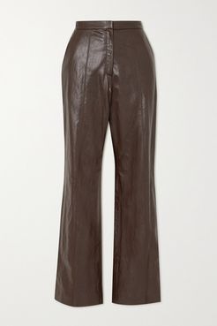 Faux Leather Straight-leg Pants - Brown