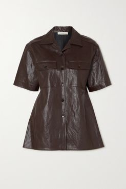 Faux Leather Shirt - Brown