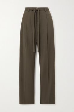 Belted Cady Straight-leg Pants - Army green