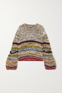 Button-detailed Striped Alpaca-blend Sweater - Gray