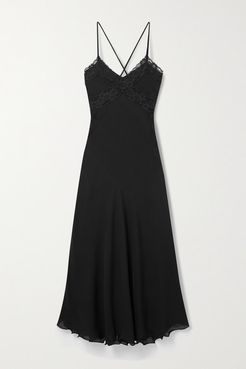 Benedetta Lace-trimmed Silk-georgette Nightdress - Black