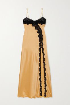Nausica Lace-trimmed Silk-satin Maxi Dress - Gold