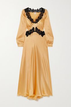 Lugina Lace-trimmed Pintucked Silk-satin Dress - Gold