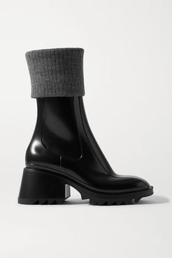Betty Ribbed-knit And Rubber Boots - Black