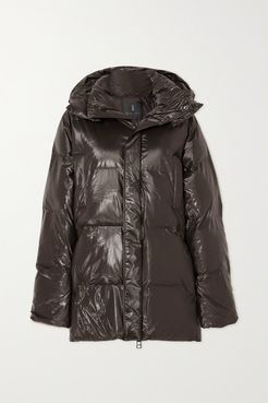 Hooded Quilted Padded Glossed-shell Coat - Brown