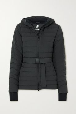 Basq Hooded Belted Quilted Down Ski Jacket - Black