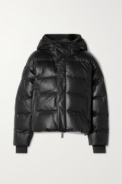 Naswa Hooded Quilted Leather Down Jacket - Black