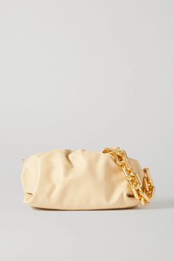 The Chain Pouch Gathered Leather Clutch - Beige