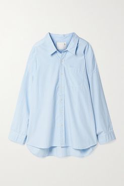 Oversized Pinstriped Cotton Oxford Shirt - Blue