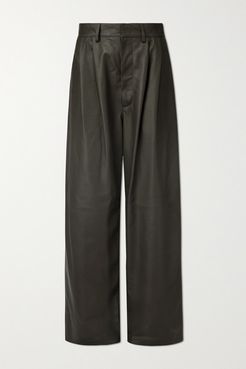 Momo Leather Wide-leg Pants - Green