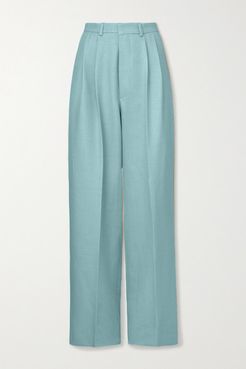 Coco Pleated Wool-blend Wide-leg Pants - Light blue