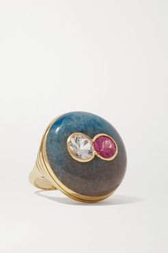 Lollipop 14-karat Gold, Trolleite And Sapphire Ring