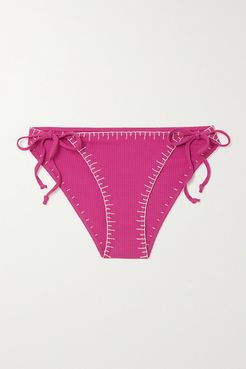 Sole Embroidered Seersucker Bikini Briefs - Fuchsia