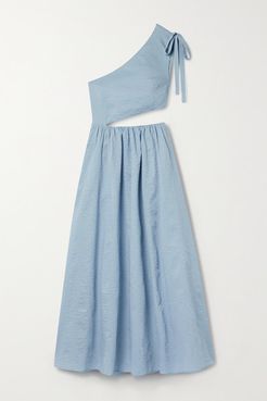 Alberobello One-shoulder Cutout Cotton-seersucker Midi Dress - Sky blue