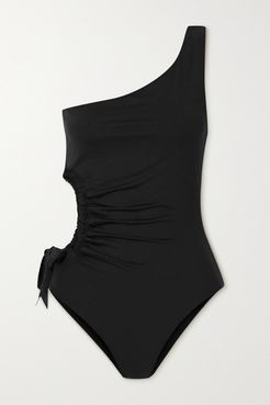 Andria One-shoulder Bow-detailed Cutout Swimsuit - Black