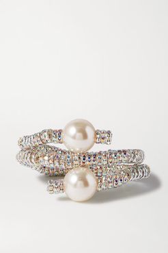 Convertible Silver Tone, Crystal And Faux Pearl Cuff