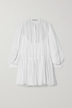 Net Sustain Crochet-trimmed Cotton And Silk-blend Voile Mini Dress - White