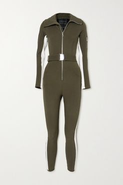 Signature In The Boot Belted Striped Ski Suit - Army green