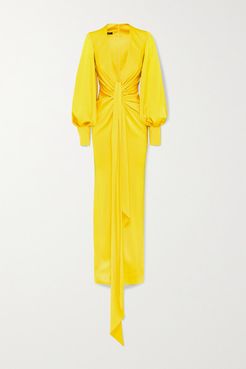 Dane Gathered Draped Satin-crepe Gown - Yellow