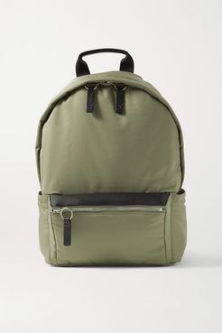 Flight Leather-trimmed Shell Backpack - Army green
