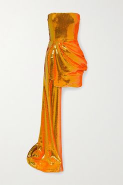 Blaine Draped Sequined Tulle Gown - Bright orange
