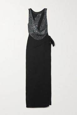 Thrilling Draped Cady And Sequined Chainmail Gown - Black