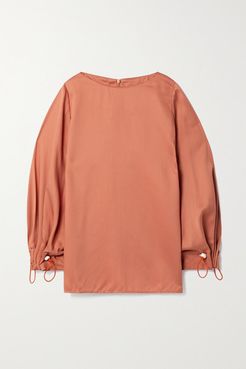 Pixie Faux Pearl-embellished Lyocell-twill Top - Orange