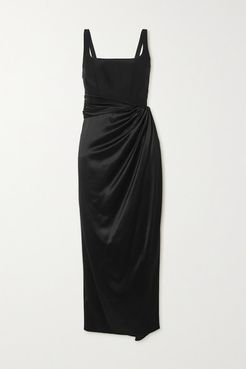 Brandon Maxwell - Wrap-effect Stretch-silk And Silk-satin Midi Dress - Black