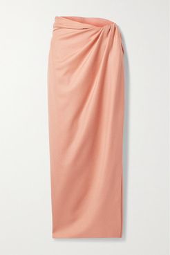 Brandon Maxwell - Wrap-effect Gathered Wool And Silk-blend Midi Skirt - Blush